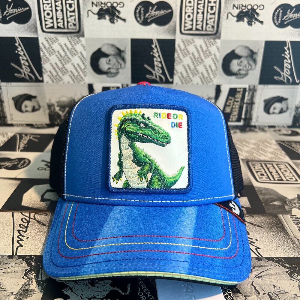 Authentic Goorin Bros Coina Heaven Dinosaur "Ride or Die" Blue Hat (NWT)